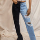 Two Tone Denim Crossed Waisted Jeans